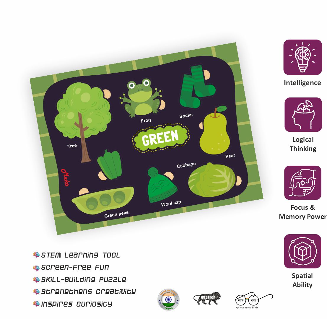 MEKO Green Color Wooden Knob Puzzle Board