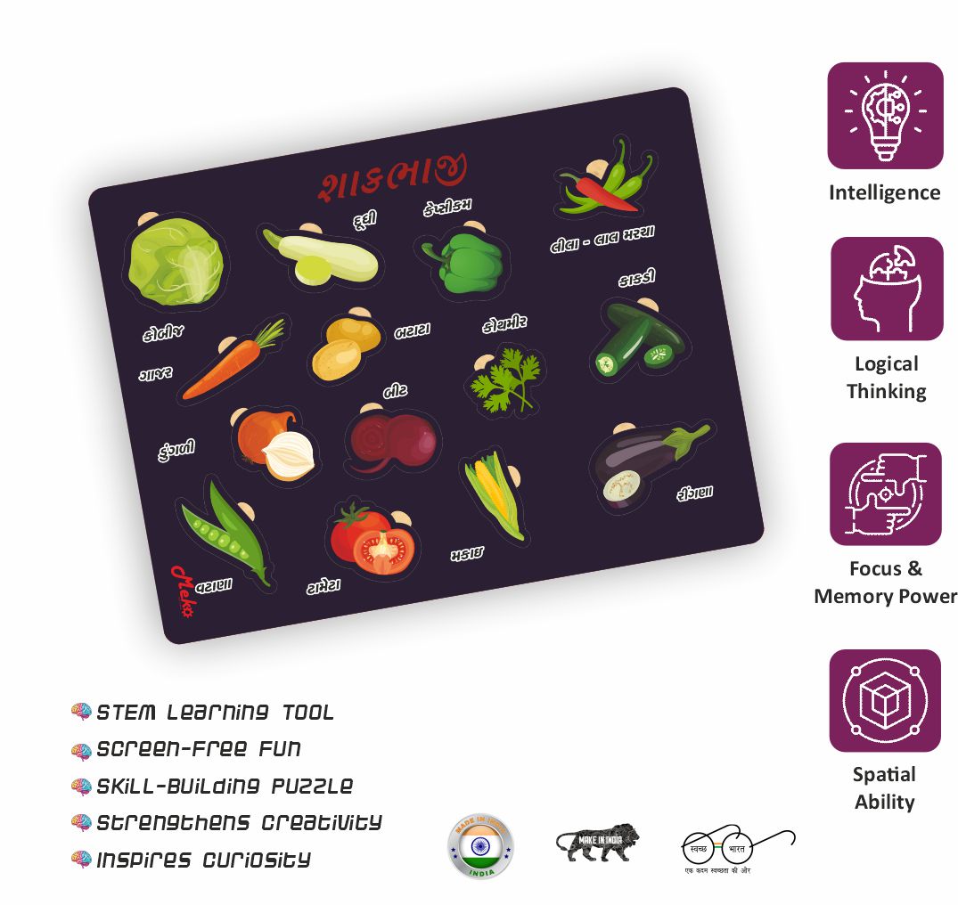 MEKO Gujarati Vegetables Wooden Knob Puzzle