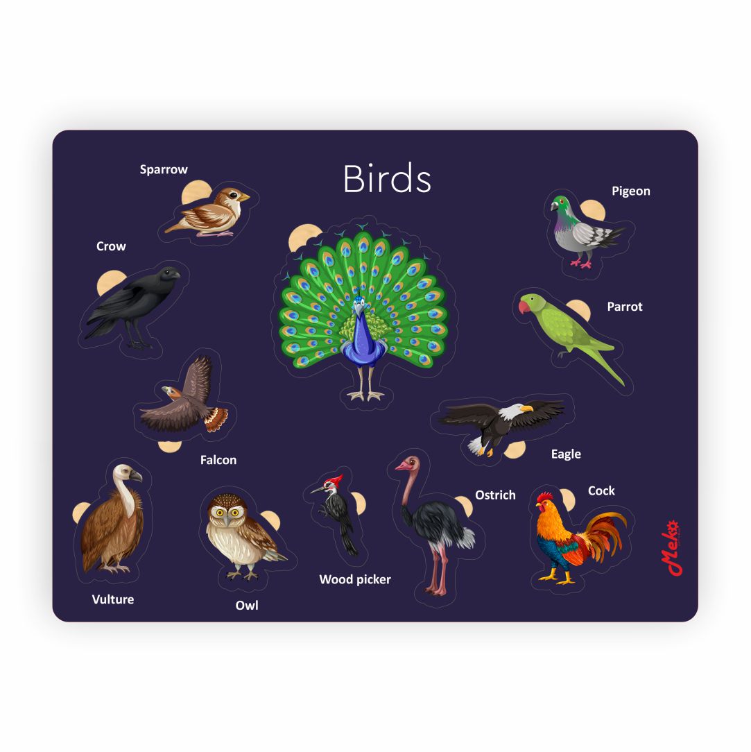 MEKO Birds Wooden Knob Puzzle Board - Image 2
