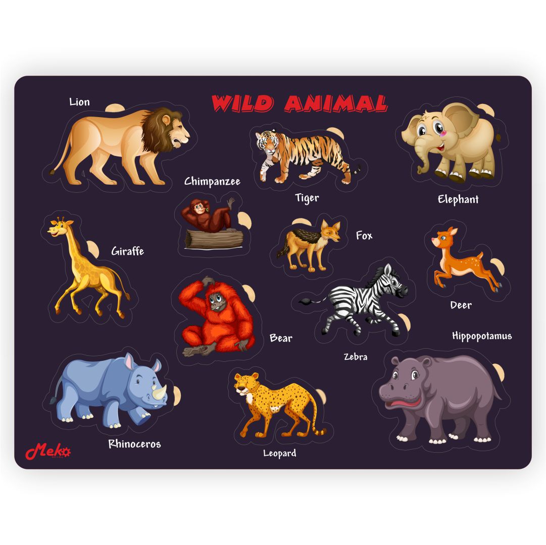 MEKO Wild Animal Wooden Knob Puzzle Board - Image 2