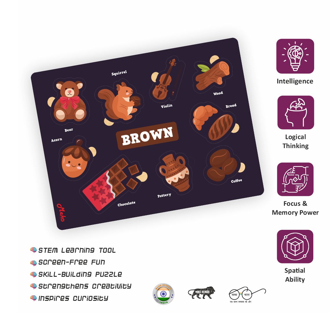 MEKO Brown Color Wooden Knob Puzzle Board