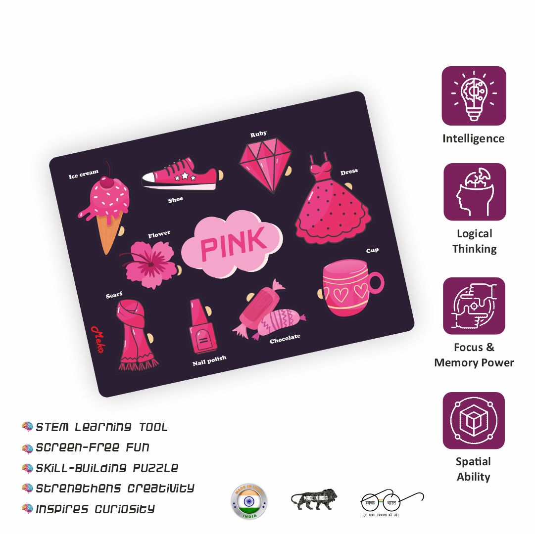 MEKO Pink Color Wooden Knob Puzzle Board