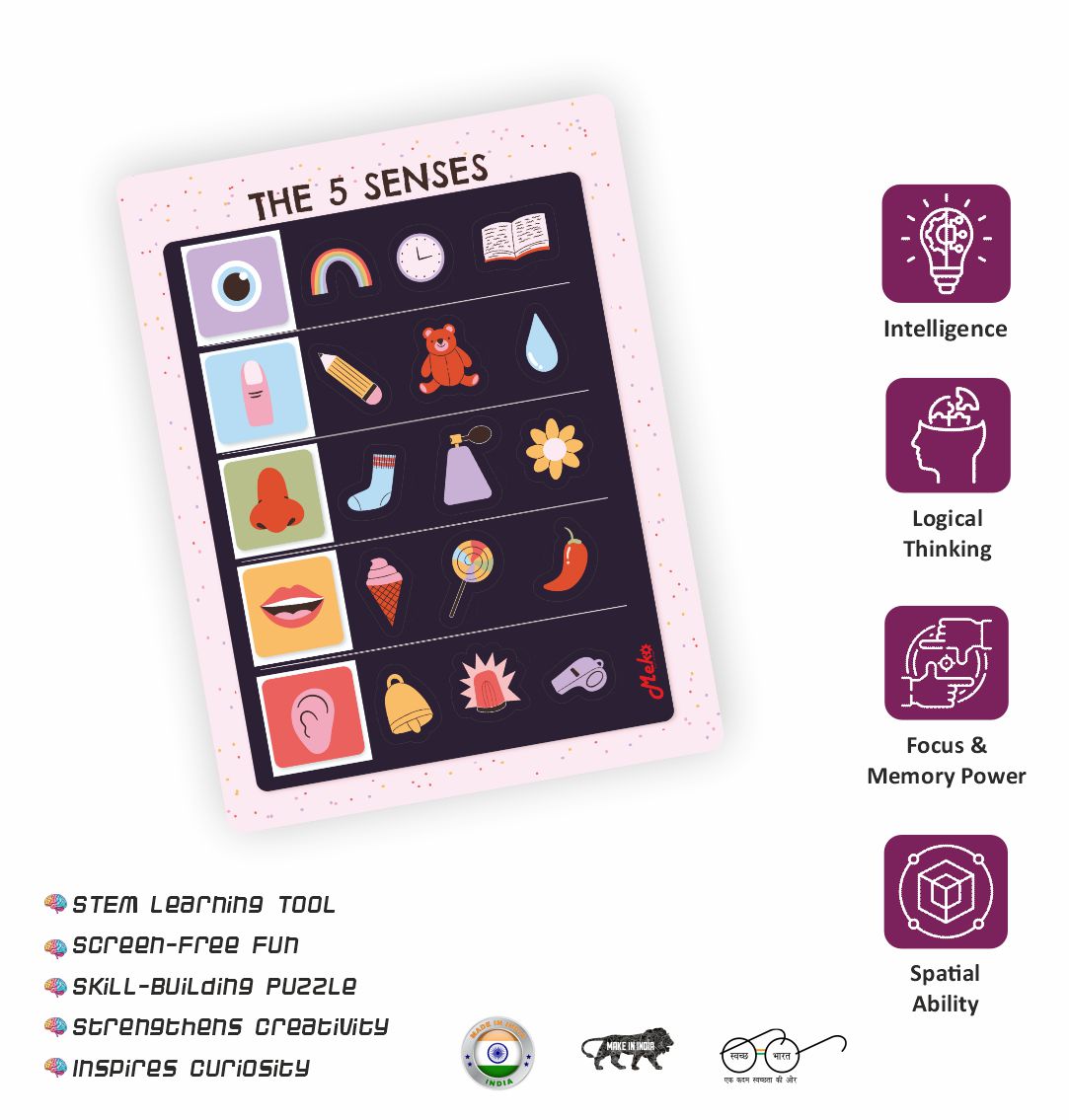 MEKO The 5 Senses Wooden Knob Puzzle Board